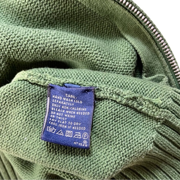 Ralph Lauren Sport Sweater Zip Up Vintage Cable Knit Cotton Green Medium - Picture 9 of 11